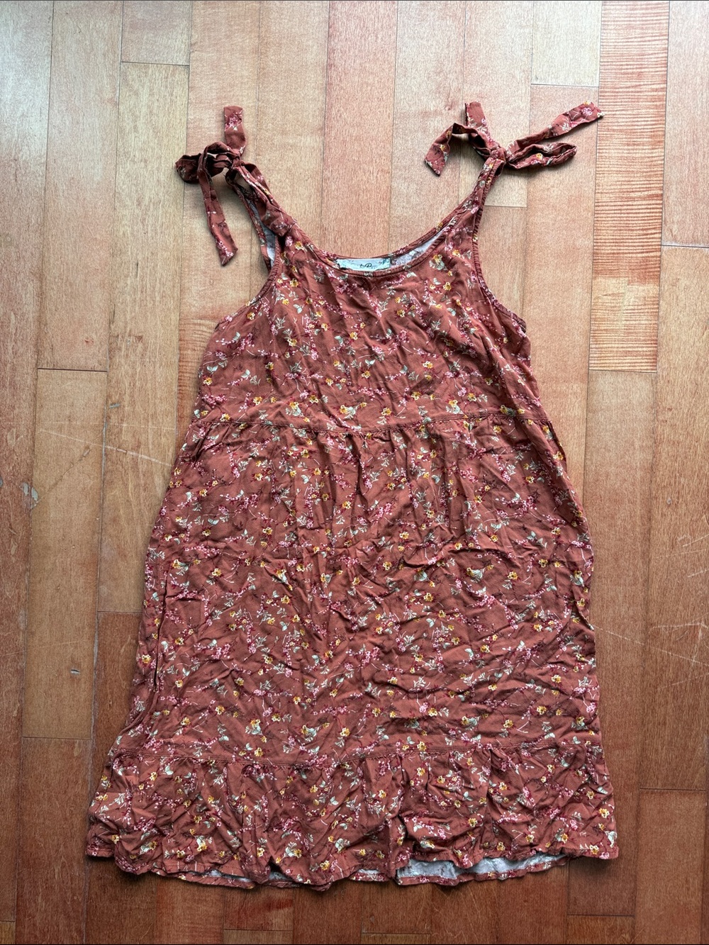 Pink Rose Rust Floral Tie-Shoulder Sundress